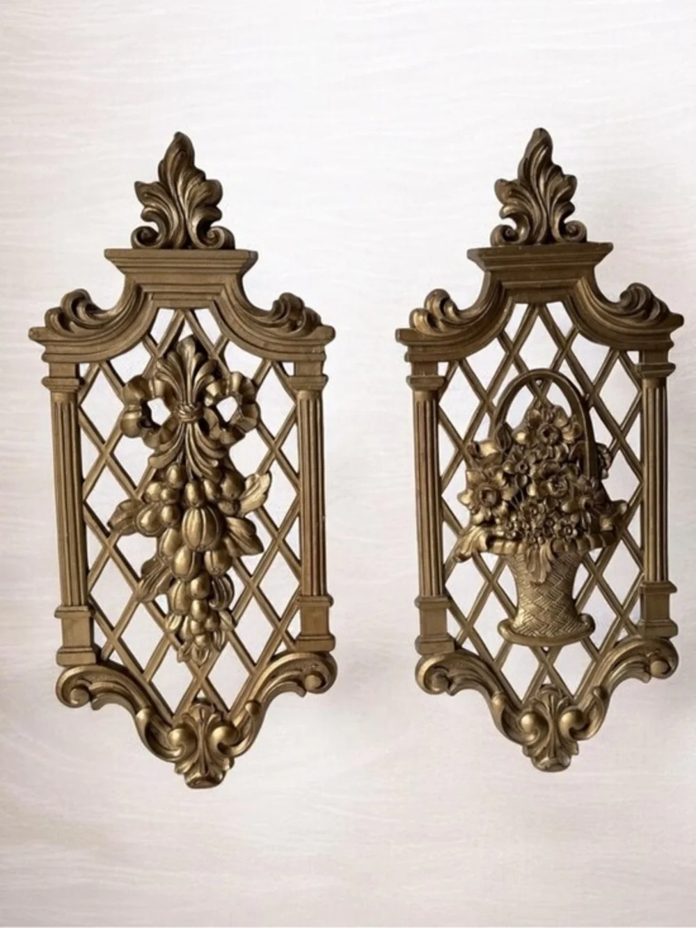 Elegant Gold Wall Decor Set vintage 1971 gold lattice wall plaques